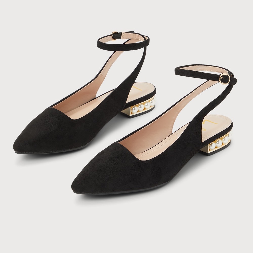 Lulu's Black Flats with Pearl Detail